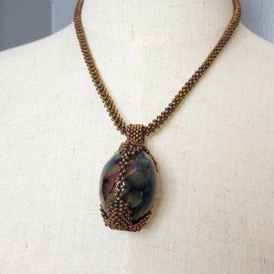 Hand stitched Boro glass bead necklace